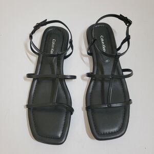 Calvin Klein Women's Black T-Strap Flat Sandals Size 9